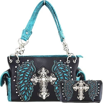 STYLE WESTERN RINESTONE CROSS STUDED laser cut wings alat kulit dompet wanita tas tangan negara tas bahu dompet S