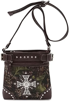 Kamuflase Rhinestone Cross Pistol Buckle Western Crossbody Handbags Cowgirl Country Tas Bertopeng Wanita Single Shoulder