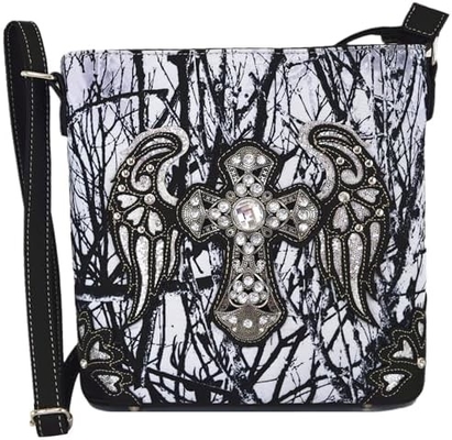 Kamuflase Rhinestone Cross Pistol Buckle Western Crossbody Handbags Cowgirl Country Tas Bertopeng Wanita Single Shoulder