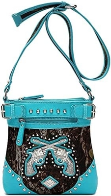 Kamuflase Rhinestone Cross Pistol Buckle Western Crossbody Handbags Cowgirl Country Tas Bertopeng Wanita Single Shoulder