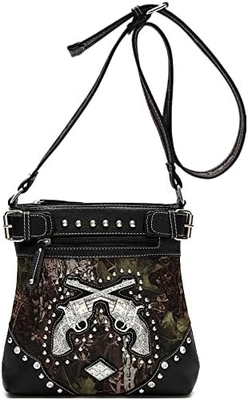 Kamuflase Rhinestone Cross Pistol Buckle Western Crossbody Handbags Cowgirl Country Tas Bertopeng Wanita Single Shoulder