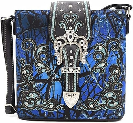Kamuflase Rhinestone Cross Pistol Buckle Western Crossbody Handbags Cowgirl Country Tas Bertopeng Wanita Single Shoulder