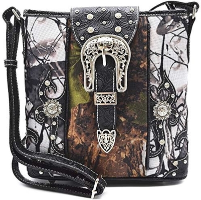 Kamuflase Rhinestone Cross Pistol Buckle Western Crossbody Handbags Cowgirl Country Tas Bertopeng Wanita Single Shoulder