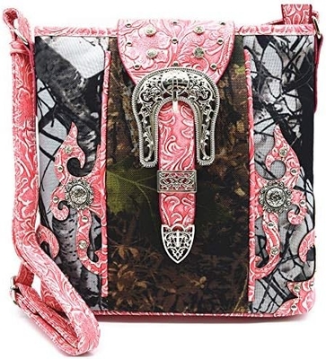 Kamuflase Rhinestone Cross Pistol Buckle Western Crossbody Handbags Cowgirl Country Tas Bertopeng Wanita Single Shoulder