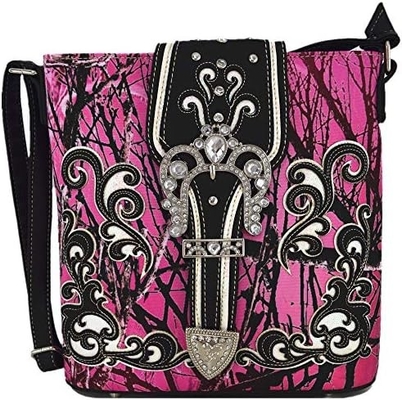 Kamuflase Rhinestone Cross Pistol Buckle Western Crossbody Handbags Cowgirl Country Tas Bertopeng Wanita Single Shoulder