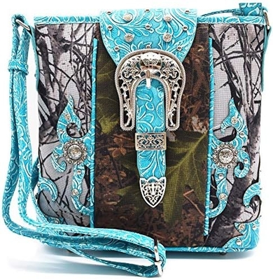 Kamuflase Rhinestone Cross Pistol Buckle Western Crossbody Handbags Cowgirl Country Tas Bertopeng Wanita Single Shoulder