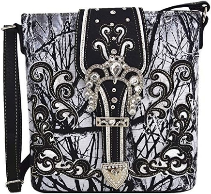 Kamuflase Rhinestone Cross Pistol Buckle Western Crossbody Handbags Cowgirl Country Tas Bertopeng Wanita Single Shoulder