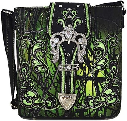 Kamuflase Rhinestone Cross Pistol Buckle Western Crossbody Handbags Cowgirl Country Tas Bertopeng Wanita Single Shoulder