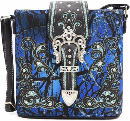 Kamuflase Rhinestone Cross Pistol Buckle Western Crossbody Handbags Cowgirl Country Tas Bertopeng Wanita Single Shoulder