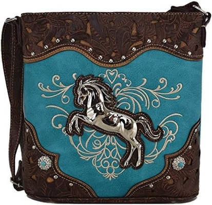 Gaya barat kuda tas bordir floral rhinestone studi crossbody tas tangan Cowgirl negara wanita tunggal bahu B