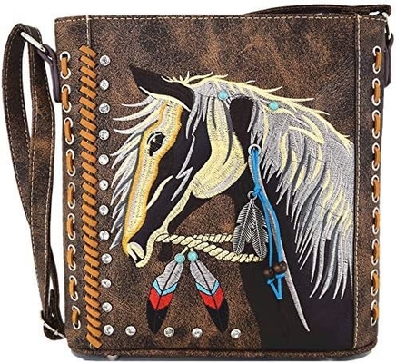 Gaya barat kuda tas bordir floral rhinestone studi crossbody tas tangan Cowgirl negara wanita tunggal bahu B