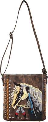 Gaya barat kuda tas bordir floral rhinestone studi crossbody tas tangan Cowgirl negara wanita tunggal bahu B