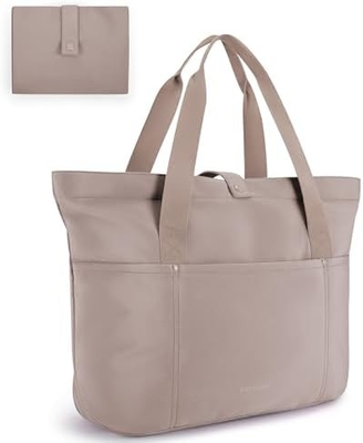 Tas Tote Bag BagSMART untuk Wanita, Tas Tote Lipat Dengan Zipper Tas Bahu Besar Top Handle Tas untuk Perjalanan, Pekerjaan