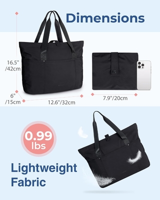 Tas Tote Bag BagSMART untuk Wanita, Tas Tote Lipat Dengan Zipper Tas Bahu Besar Top Handle Tas untuk Perjalanan, Pekerjaan