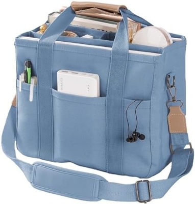 Kantong Tote Canvas dengan Multi Pockets Crossbody Tote Bag untuk Wanita Trendy Shoulder Handbag Everything Tote Bag dengan Compart