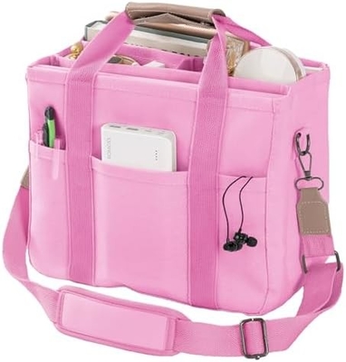 Kantong Tote Canvas dengan Multi Pockets Crossbody Tote Bag untuk Wanita Trendy Shoulder Handbag Everything Tote Bag dengan Compart