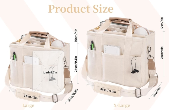 Kantong Tote Canvas dengan Multi Pockets Crossbody Tote Bag untuk Wanita Trendy Shoulder Handbag Everything Tote Bag dengan Compart