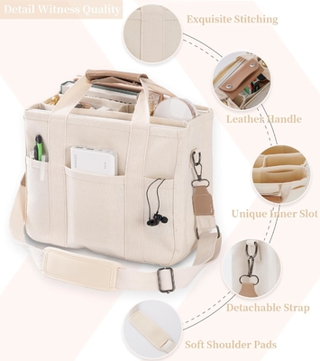 Kantong Tote Canvas dengan Multi Pockets Crossbody Tote Bag untuk Wanita Trendy Shoulder Handbag Everything Tote Bag dengan Compart