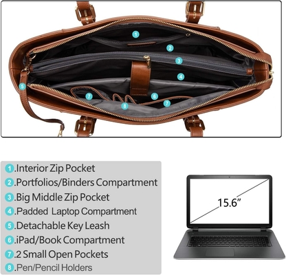 Tas Laptop Lovevook untuk Wanita, Tas Komputer Kulit Terstruktur, Tas Kerja Profesional, Pilihan Guru / Pengacara,