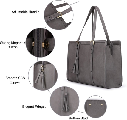 FOR WOMEN 15.6 INCH TOTE BAGS PU kulit dompet komputer untuk kantor bisnis dengan kompartemen 3 lapisan