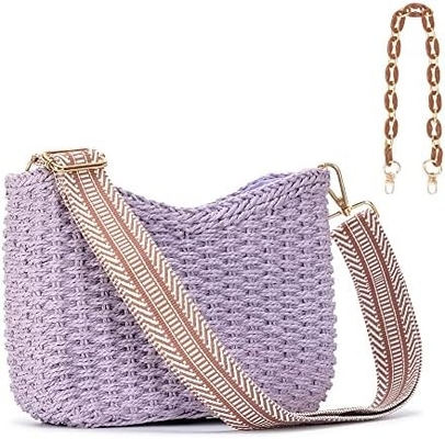 HERALD handmade straw small pocketbook crossbody bag for women, summer chic woven handbag shoulder purse dengan rantai