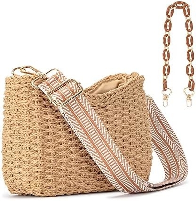 HERALD handmade straw small pocketbook crossbody bag for women, summer chic woven handbag shoulder purse dengan rantai