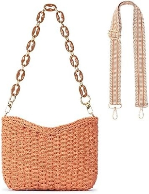 HERALD handmade straw small pocketbook crossbody bag for women, summer chic woven handbag shoulder purse dengan rantai