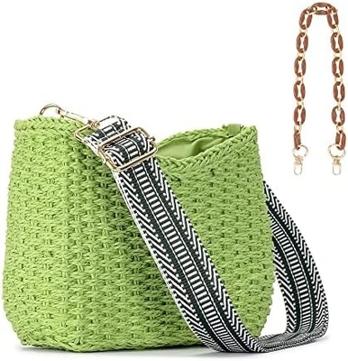 HERALD handmade straw small pocketbook crossbody bag for women, summer chic woven handbag shoulder purse dengan rantai