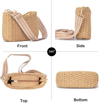 HERALD handmade straw small pocketbook crossbody bag for women, summer chic woven handbag shoulder purse dengan rantai