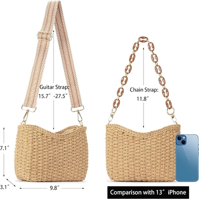 HERALD handmade straw small pocketbook crossbody bag for women, summer chic woven handbag shoulder purse dengan rantai