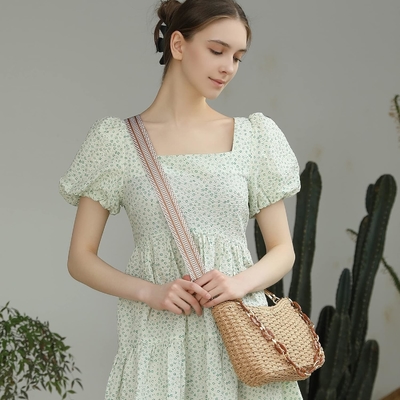 HERALD handmade straw small pocketbook crossbody bag for women, summer chic woven handbag shoulder purse dengan rantai