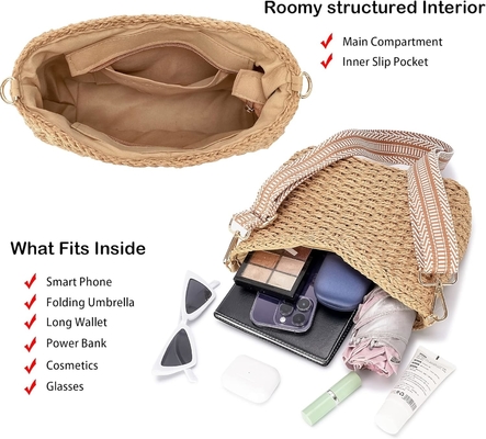 HERALD handmade straw small pocketbook crossbody bag for women, summer chic woven handbag shoulder purse dengan rantai