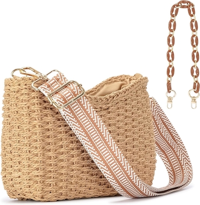 HERALD handmade straw small pocketbook crossbody bag for women, summer chic woven handbag shoulder purse dengan rantai