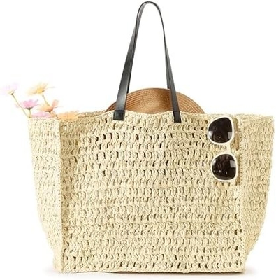 HERALD besar buatan tangan jerami TOTE tas tangan untuk wanita, musim panas pantai tenun chic tenun bahu tas untuk perjalanan