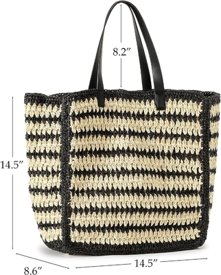 HERALD besar buatan tangan jerami TOTE tas tangan untuk wanita, musim panas pantai tenun chic tenun bahu tas untuk perjalanan