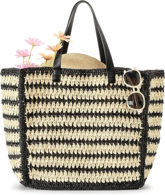 HERALD besar buatan tangan jerami TOTE tas tangan untuk wanita, musim panas pantai tenun chic tenun bahu tas untuk perjalanan