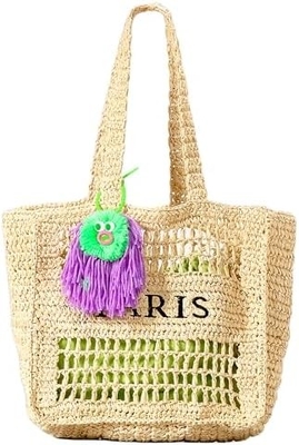 Herald Straw Mesh Beach Tote Bag untuk Wanita, Besar Musim Panas Ringan Lipat Woven Shoulder Purse Tas untuk Perjalanan