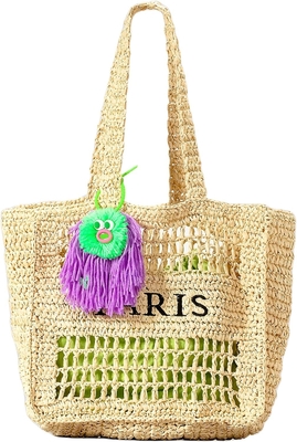 Herald Straw Mesh Beach Tote Bag untuk Wanita, Besar Musim Panas Ringan Lipat Woven Shoulder Purse Tas untuk Perjalanan