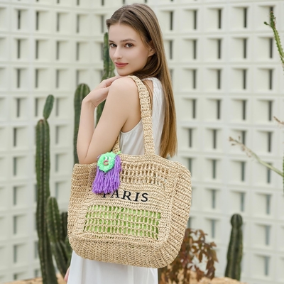 Herald Straw Mesh Beach Tote Bag untuk Wanita, Besar Musim Panas Ringan Lipat Woven Shoulder Purse Tas untuk Perjalanan