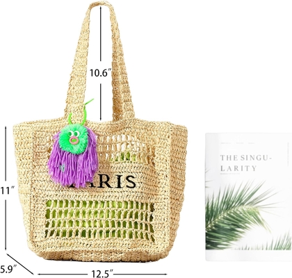 Herald Straw Mesh Beach Tote Bag untuk Wanita, Besar Musim Panas Ringan Lipat Woven Shoulder Purse Tas untuk Perjalanan