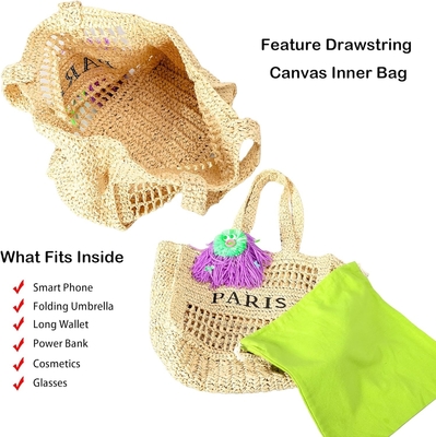 Herald Straw Mesh Beach Tote Bag untuk Wanita, Besar Musim Panas Ringan Lipat Woven Shoulder Purse Tas untuk Perjalanan
