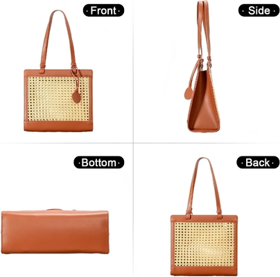 Tas pantai jerami untuk wanita musim panas tenunan Rattan Tote tas dompet jerami dan tas tangan untuk liburan dengan liontin