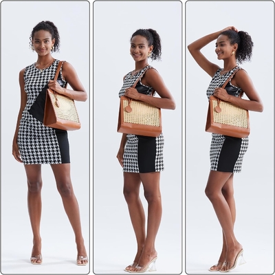 Tas pantai jerami untuk wanita musim panas tenunan Rattan Tote tas dompet jerami dan tas tangan untuk liburan dengan liontin