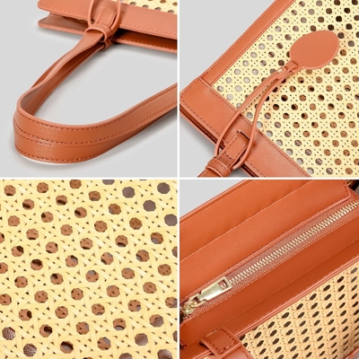 Tas pantai jerami untuk wanita musim panas tenunan Rattan Tote tas dompet jerami dan tas tangan untuk liburan dengan liontin