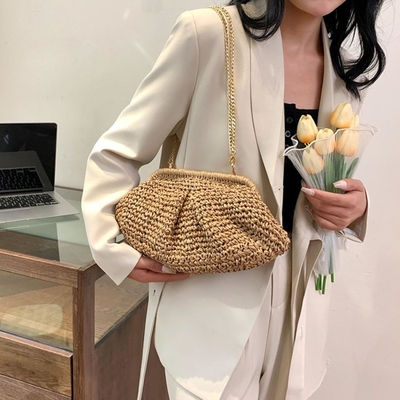 Pantai Chick Wanita Raffiah Straw Dumpling Clutch gaya liburan musim panas crossbody tas Rattan tas