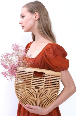 MIUCO WOMEN'S BAMBOO HANDBAG handmade besar TOTE tas jerami tas pantai tas pantai tas