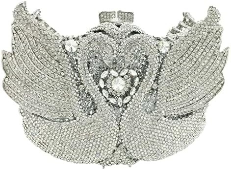 BOUTIQUE DE FGG WOMEN SWAN CLUTCH Kristal Tas Malam Pesta Pernikahan Makan Malam Wanita RINESTONE MINAUDIERE tas