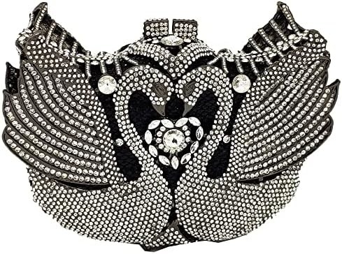 BOUTIQUE DE FGG WOMEN SWAN CLUTCH Kristal Tas Malam Pesta Pernikahan Makan Malam Wanita RINESTONE MINAUDIERE tas