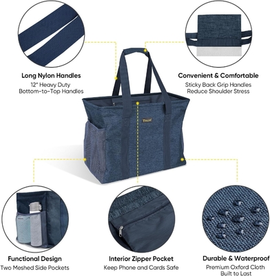 Tas Tote Ekstra Besar Untuk Perlengkapan ikan paus dengan bingkai kawat untuk penyimpanan (biru, 16,5'X14'X10'')