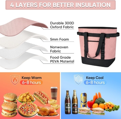 BAINE LARGE 36-CAN COOLER BAG DISOLUSI, PEVA SOFT COOLER TOTE BAG, BAG GROCERY DISOLUSI DENGAN TOP ZIPPERED